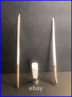 2 Antique Mother Of Pearl Dip Pen/Gold/Hand Stamp/Desk/USA C. 1930/Fountain Pen