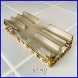Antique FRENCH Art Deco Metal Fountain Pen Stand Rest + Gilt and Crystal RARE