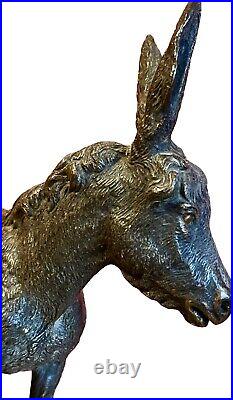 Antique Figural Fountain Pen Wipe Austrian Cold Painted Bronze Donkey RARE