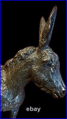 Antique Figural Fountain Pen Wipe Austrian Cold Painted Bronze Donkey RARE