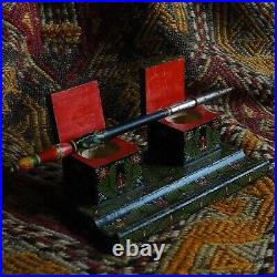 Antique Handpainted Dance Matyo Calligraphy Ink Fountain Pen Inkwell Artwork Old