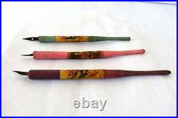 Antique Wooden Fountain Pen With Metal Nibs Inkwell Ink Dipping Pen Jayhind F