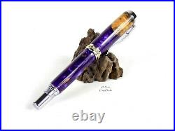 Buckeye Burl Wood Pen Purple Pearl Hybrid Fountain Chrome Gold Hand Made Turned