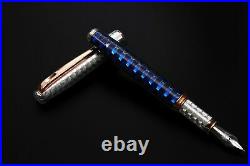 Elettric Honeybee Fountain Pen 925 Solid Silver Bock Nib Broad Point Blue Ink