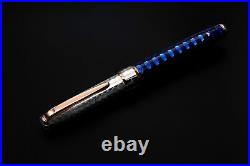 Elettric Honeybee Fountain Pen 925 Solid Silver Bock Nib Broad Point Blue Ink