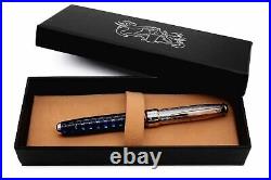 Elettric Honeybee Fountain Pen Solid Silver Bock Nib EF Point Blue Ink Cartridge