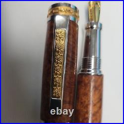 Emperor Fountain Pen Chrome & 22K Gold body amboyna burl Handmade