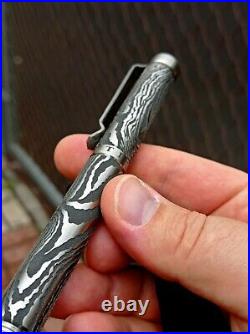 Engraved titanium pen Damascus, EDC gear. Handmade from Russia fountain pen