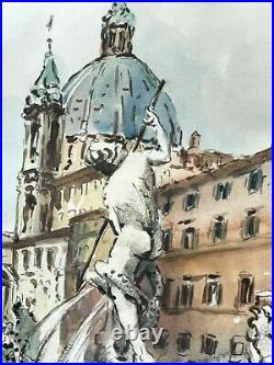 Famous Trevi Fountain Rome Italy Original Watercolor and Pen Painting Signed