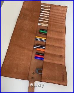Fountain Pen Bag Roll up Pencil Case Pouch Brush Handmade Real Leather Artist