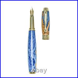 Fountain Pen, Handmade of Olive Wood & Blue Color Epoxy Resin, Lexis Design