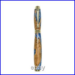 Fountain Pen, Handmade of Olive Wood & Blue Color Epoxy Resin, Lexis Design