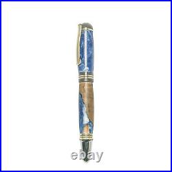Fountain Pen, Handmade of Olive Wood & Blue Color Epoxy Resin, Praxis Design