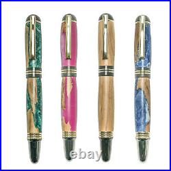 Fountain Pen, Handmade of Olive Wood & Blue Color Epoxy Resin, Praxis Design
