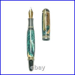 Fountain Pen, Handmade of Olive Wood & Green Color Epoxy Resin, Praxis Design