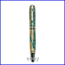 Fountain Pen, Handmade of Olive Wood & Green Color Epoxy Resin, Praxis Design