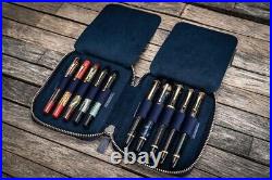Galen Leather flap pen Fountain pen storage case for 10 pens Crazy Horse Black