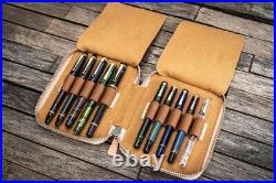 Galen Leather flap pen Fountain pen storage case for 10 pens Crazy Horse Unstain