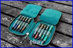 Galen Leather flap pen Fountain pen storage case for 10 pens Forest Green