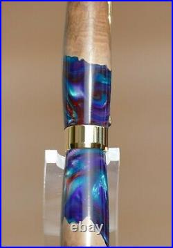 Hand Turned Leveche Fountain Pen'Galaxy & Brown Mallee Burr'. Handmade in Devon