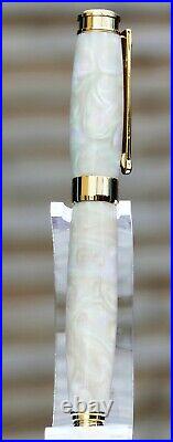 Hand Turned Leveche Fountain Pen'Mother Of Pearl'. Handmade in Devon