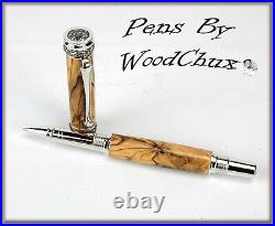 HandMade Writing Pen Ball Point Fountain Bethlehem Olive Wood SEE VIDEO 1087a