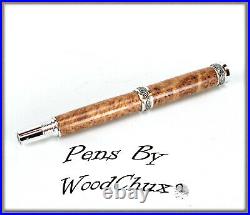 HandMade Writing Pen Ball Point Fountain Red Mallee Burl Wood Pens VIDEO 1086a