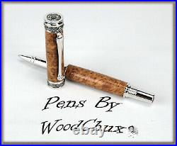 HandMade Writing Pen Ball Point Fountain Red Mallee Burl Wood Pens VIDEO 1086a