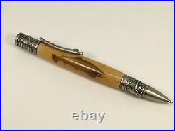 Handmade Antique PewterAccented & Maple Wood Body Fly Fishing Twist Tip Pen