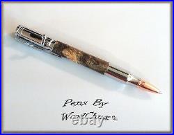 Handmade Chrome Writing Pen Buckeye Burl Wood Bolt Action Hunting Beautiful 815