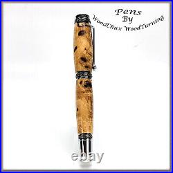 Handmade Exotic Black Ash Burl Wood Rollerball Or Fountain Pen ART 1374a