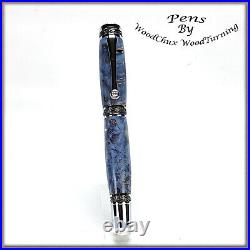 Handmade Exotic Blue Maple Burl Wood Rollerball Or Fountain Pen ART 1372