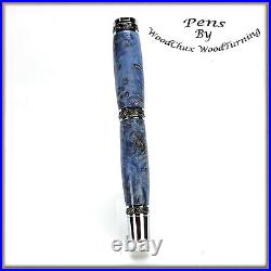 Handmade Exotic Blue Maple Burl Wood Rollerball Or Fountain Pen ART 1372
