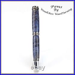 Handmade Exotic Blue Maple Burl Wood Rollerball Or Fountain Pen ART 1417