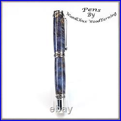 Handmade Exotic Blue Maple Burl Wood Rollerball Or Fountain Pen ART 1417