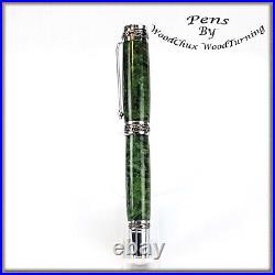 Handmade Exotic Green Maple Burl Wood Rollerball Or Fountain Pen ART 1415