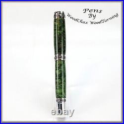Handmade Exotic Green Maple Burl Wood Rollerball Or Fountain Pen ART 1415