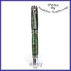 Handmade Exotic Green Maple Burl Wood Rollerball Or Fountain Pen ART 1415a
