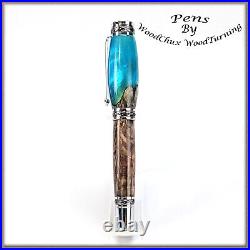 Handmade Exotic Koa Burl Wood & Resin Rollerball Or Fountain Pen ART 1416