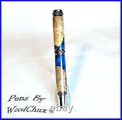 Handmade Exotic Maple Burl Wood & Resin Rollerball Or Fountain Pen ART 1299a