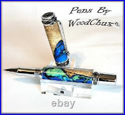Handmade Exotic Maple Burl Wood & Resin Rollerball Or Fountain Pen ART 1299a