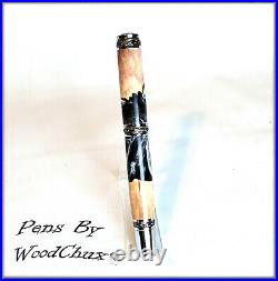 Handmade Exotic Maple Burl Wood & Resin Rollerball Or Fountain Pen ART 1300