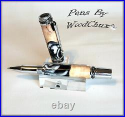 Handmade Exotic Maple Burl Wood & Resin Rollerball Or Fountain Pen ART 1300a