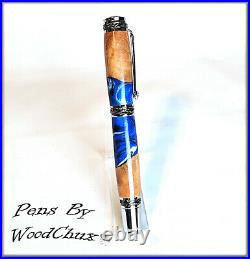 Handmade Exotic Maple Burl Wood & Resin Rollerball Or Fountain Pen ART 1301