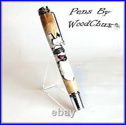 Handmade Exotic Maple Burl Wood & Resin Rollerball Or Fountain Pen ART 1306a