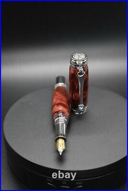 Handmade Fountain Pen, Dyed Maple Burl, Majestic