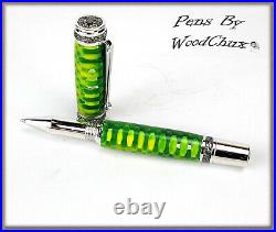 Handmade Green Aluminum Matrix Rollerball Or Fountain Pens ART SEE VIDEO 1084a