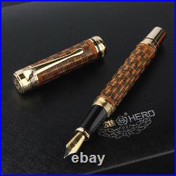 Handmade HERO H671 Fountain Pen Bamboo Weaving Skills Fine 0.5mmWriting Gift Set