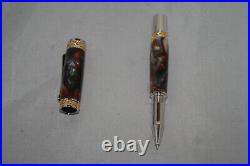 Handmade Majestic Pen with 22 KT Gold Plate & Rhodium in Earth's Core Acrylic