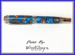 Handmade Rare Blue Pine Cone Writing Rollerball Fountain Pen SEE VIDEO 869